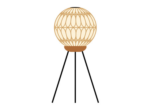 Woven lampshade interior lamp decor, modern lighting design, cozy bedside, desk, or floor accent, featuring Luminair with a trendy shade, shown as a flat vector illustration on a white background