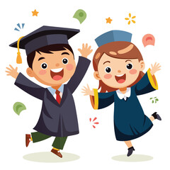 Joyful cartoon graduates celebrating their achievement