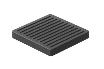 Square metal drain grate with parallel bars, illustrating water drainage system and ventilation on transparent background