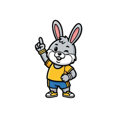 Cute cartoon bunny rabbit pointing upwards with a cheerful expression.