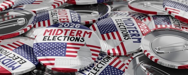 USA midterm Congress elections to 2026 round badges - 3D illustration