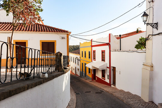 View of the old town of Silves with historic buildings, the old cathedral and the Castelo de Silves, Portimao region, Algarve Portugal