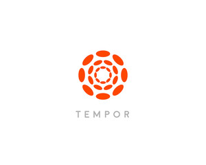 Fototapeta premium Abstract hubs flower logo design template. Geometric dot circle science medical media sign. Universal energy tech planet star atom icon.