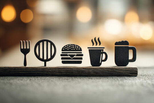 Flat Father?s Day icons with grilling tools, burger, flame, beer mug, and apron on light background - Powered by Adobe