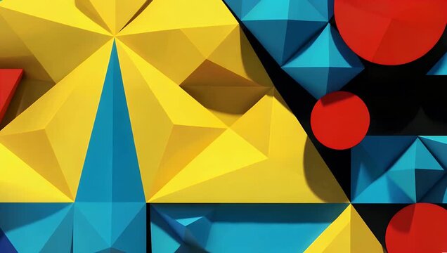 A colorful 4K abstract geometric design featuring interlocking yellow blue and red shapes perfect for modern marketing materials website visuals digital presentations or artistic project backgrounds