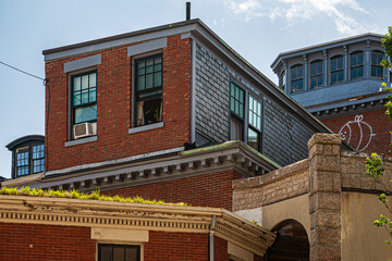 Overlapping buildings with various architectural  styles in downtown Portland, Maine