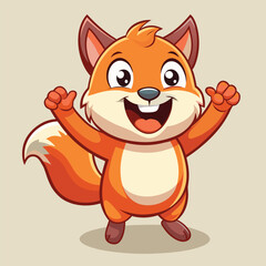 Fototapeta premium Joyful cartoon fox celebrating with arms raised