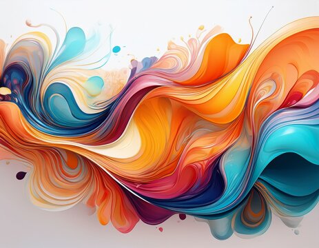 abstract fluid art colorful flowing liquid patterns on white background