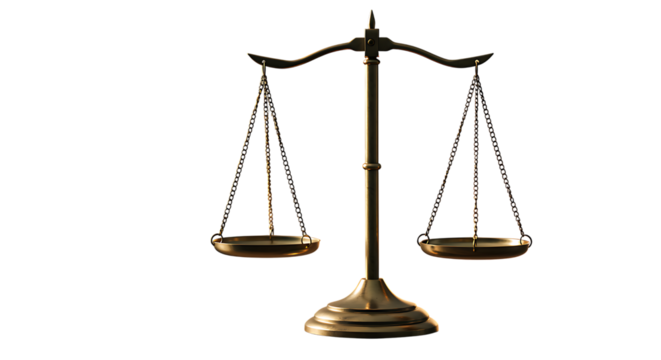 Golden scales of justice concept for legal fairness and balance