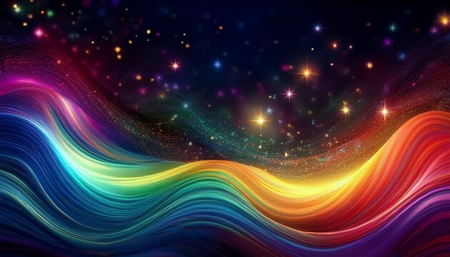 abstract rainbow waves with sparkling stars