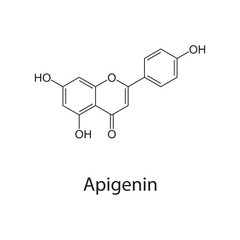 Apigenin molecular structure, flavonoid antioxidant phytochemical compound, clean scientific vector diagram, skeletal chemical formula