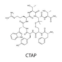 CTAP molecular structure, selective μ-opioid receptor antagonist peptide analog, clean scientific vector diagram, skeletal chemical formula