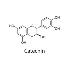 Catechin molecular structure, flavonoid antioxidant compound, clean scientific vector diagram, skeletal chemical formula
