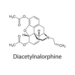 Diacetylnalorphine molecular structure, opioid agonist–antagonist derivative, clean scientific vector diagram, skeletal chemical formula