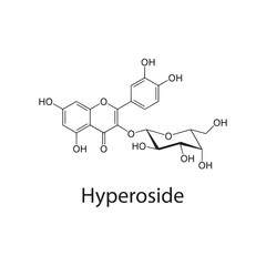 Hyperoside molecular structure, flavonoid glycoside antioxidant compound, clean scientific vector diagram, skeletal chemical formula