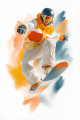 Illustration of a fashionable snowboarding girl