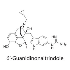 6′-Guanidinonaltrindole molecular structure, selective κ-opioid receptor antagonist, clean scientific vector diagram, skeletal chemical formula