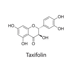 Taxifolin molecular structure, flavanonol antioxidant natural compound, clean scientific vector diagram, skeletal chemical formula