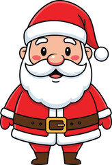 Cartoon vector illustration of a happy old Santa Claus character with a red hat, smile, and a large bag of Christmas gifts for the holiday season
