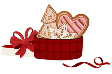 Christmas Cookies in Gift Box - Festive Gingerbread Illustration