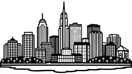 Fototapeta premium Very beautiful Nashville skyline glowing at dusk with soft, vibrant city lights, modern towers, and a calm riverfront atmosphere in a clean, non-branded stock-friendly style.