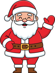 Jolly and Happy Santa Claus Character Waving Hand Greeting Merry Christmas, Traditional Christmas Holiday Mascot, Full Body Vector Illustration