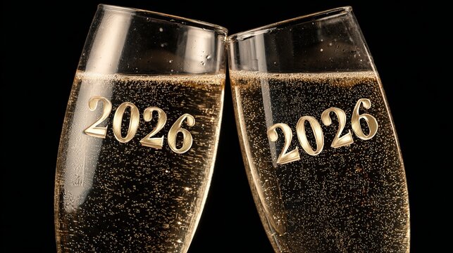 Raise a glass to 2026 with bubbly champagne cheers, celebrate new beginnings and joyous milestones, a vibrant future full of hope and success - Powered by Adobe