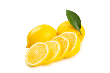 Lemon isolated on white background. Lemon fruits with a slice. Fresh lemon fruits with citrus...