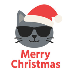 Happy Christmas holiday concept featuring a cool cat wearing sunglasses and a Santa Claus hat