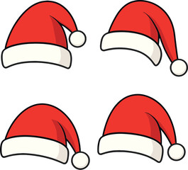 A realistic collection of red Santa hats, featuring a New Year red hat &ndash;  vector