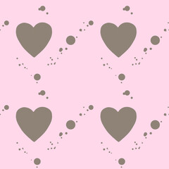 Soft Pink Background With Gray Heart Patterns and Dots Creates a Charming Design for Celebrations and Events