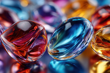 Colorful Abstract Glass Shapes with Reflections