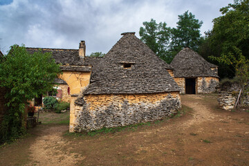 Cabane du Breuil, or bories, old small stone huts in the Dordogne region of France