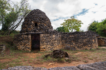 Cabane du Breuil, or bories, old small stone huts in the Dordogne region of France