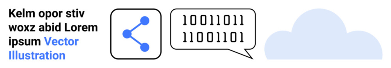 Data sharing, binary communication, cloud computing, digital storage, technology integration, coding systems. Network sharing icon, binary code speech bubble cloud. Data sharing and binary