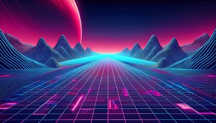 cyberpunk landscape grid path