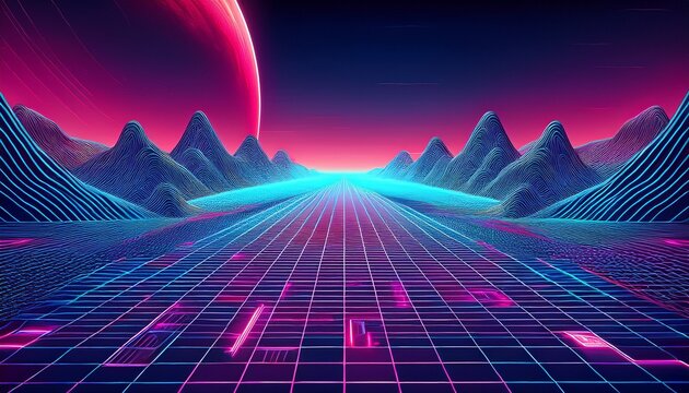 cyberpunk landscape grid path