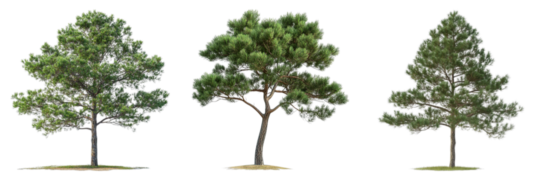 Three trees of different styles on a background, each with lush green foliage. The trees are a symbol of growth, life, and the beauty of the outdoors