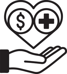 Obraz premium Hand holding heart with dollar sign and medical cross, symbolizing healthcare funding, medical charity, and financial support needs.