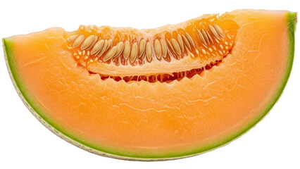 Slice of Cantaloupe Melon with Seeds fruit isolated on a transparent background