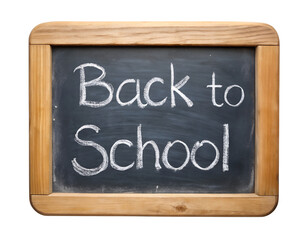 Back to school chalkboard with wooden frame isolated on transparent background