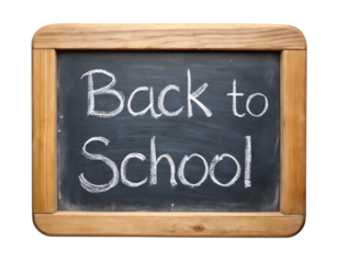 Back to school chalkboard with wooden frame isolated on transparent background