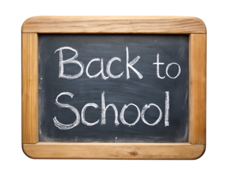 Back to school chalkboard with wooden frame isolated on transparent background