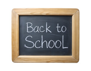 Obraz premium Back to school chalkboard sign with wooden frame isolated on transparent background