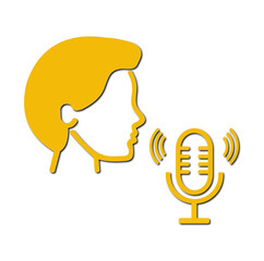 Yellow Human Head Profile with Golden Microphone – Minimal Voice Command Button