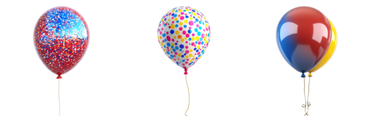 Colorful Balloons Displayed, floating. Three colorful balloons with different patterns, each ready to uplift and decorate an event. 