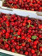 red cherries in a market