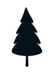Spruce, fir tree silhouette, isolated on transparent background. Hand drawn flat vector illustration. Traditional Christmas, New Year, winter, seasonal design element, holiday clip art