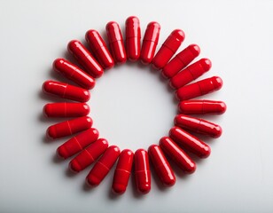 Obraz premium a ring of red pills sits atop a white background with an empty center