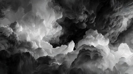 Dramatic monochrome cloudscape with dynamic swirling textures and powerful atmosphere